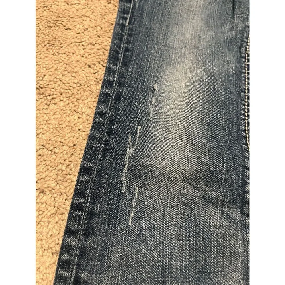 Rock Revival Tori Straight Blue Factory Distressed Denim Jeans Western Rodeo